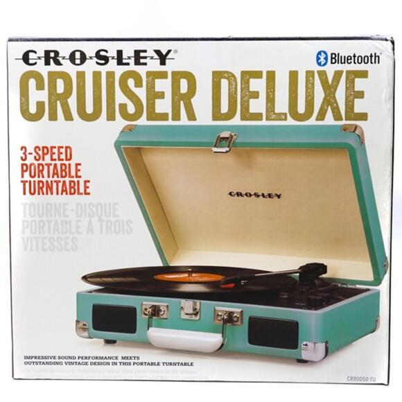 NIB Crosley Cruiser Deluxe Portable 3 Speed Bluetooth NIB Cruiser Deluxe Turnable